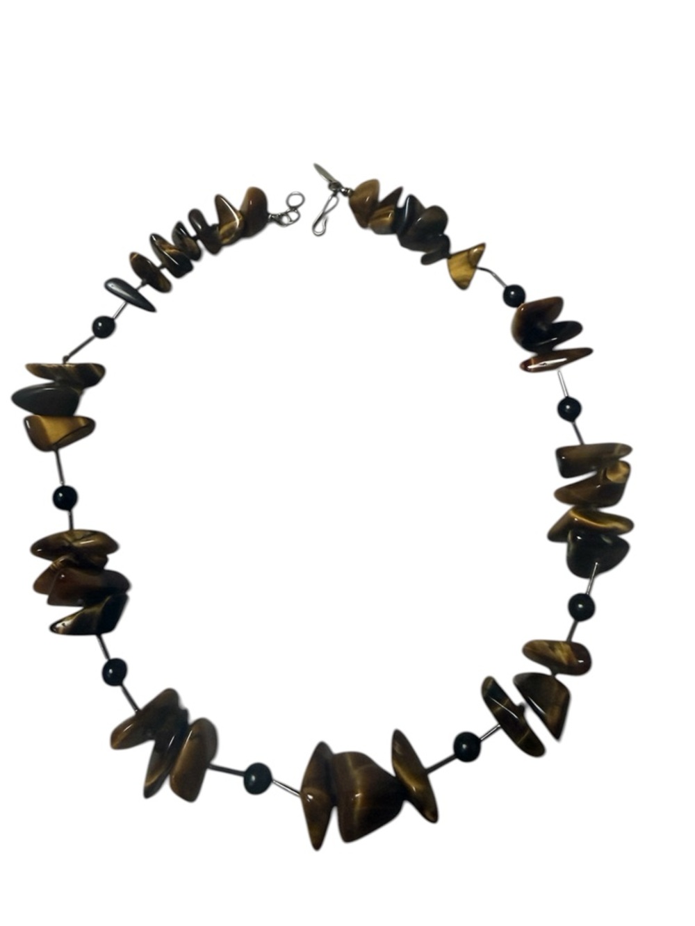 Vintage Les Bernard necklace Tiger Eye Chip Black Bead Accents